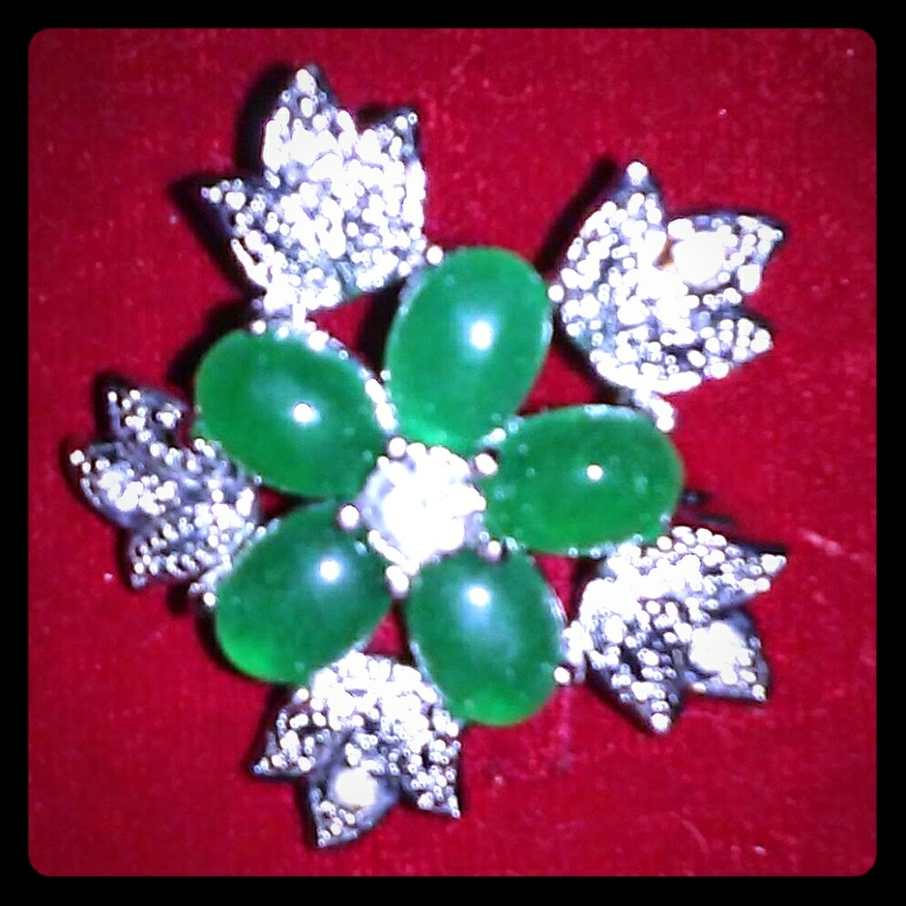 Sterling Silver Jade Zircon Women's Brooch
